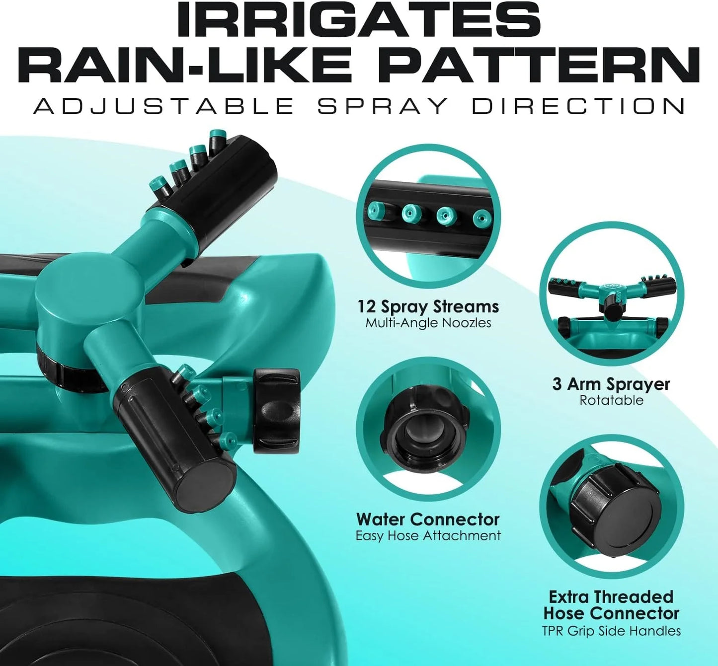 Sprinkler, Sprinklers for Yard Large Area, Rotating Lawn Sprinkler, Powerful and Even Watering for Lawns and Gardens, Water Sprinkler, Green