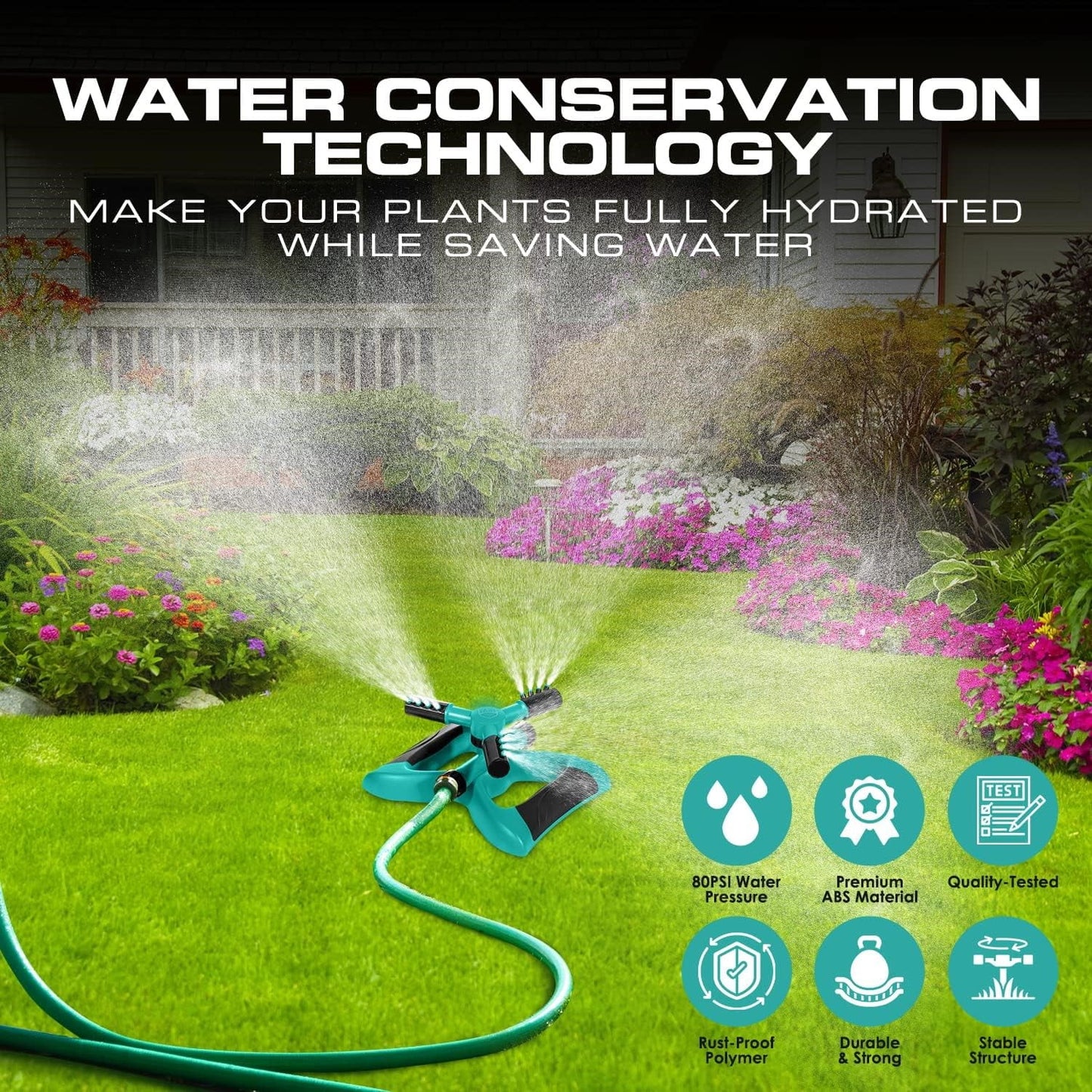 Sprinkler, Sprinklers for Yard Large Area, Rotating Lawn Sprinkler, Powerful and Even Watering for Lawns and Gardens, Water Sprinkler, Green