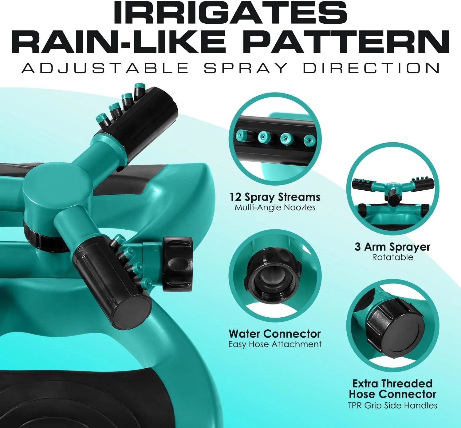Sprinkler, Sprinklers for Yard Large Area, Rotating Lawn Sprinkler, Powerful and Even Watering for Lawns and Gardens, Water Sprinkler, Green